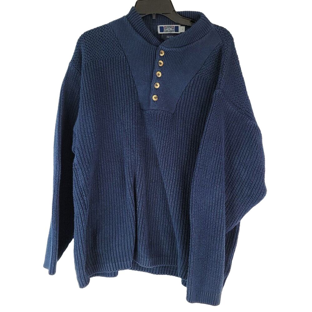 Vintage Sutter & Grant Knit‎ Sweater Mens XL Pull-over 1/4 Button Made In USA